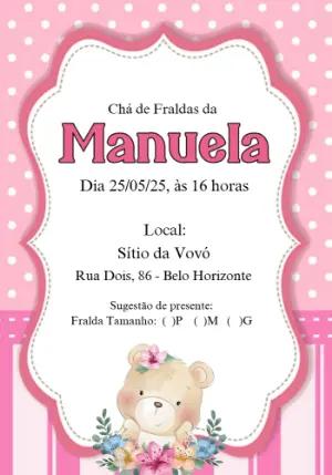 Convite Chá de Fraldas Ursinha Aquarela para Editar Online