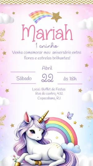 Convite de Aniversário Unicórnio Mágico para Editar Online