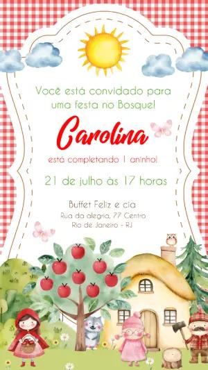 Convite Digital Festa Chapeuzinho Vermelho no Bosque para Editar