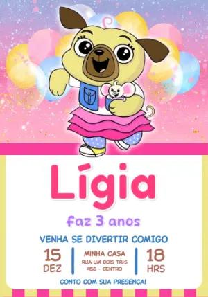 Convite de Aniversário Infantil Cachorrinha Pug para Editar