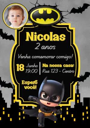 Convite de Aniversário Batman Baby com Foto para Editar