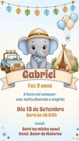 Convite de Aniversário Elefantinho Safari Editável
