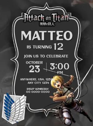 Attack on Titan Birthday Invitation | Editable Anime Template