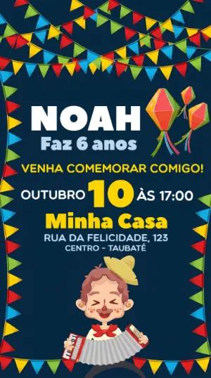 Convite de Aniversário Festa Junina Colorido para Editar