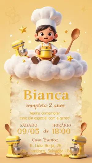 Convite de Aniversário Confeiteira Infantil 3D para Editar