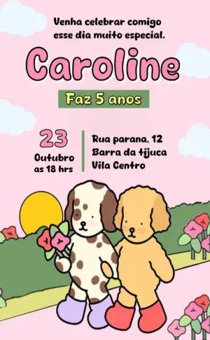 Convite Aniversário Cachorrinhos Fofos para Editar Online
