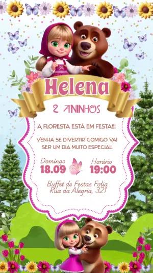 Convite Aniversário Masha e o Urso para Editar Online