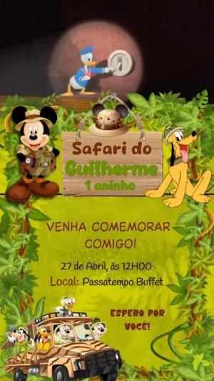 Convite Animado Aniversário Mickey Safari para Editar Online