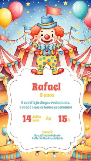 Convite Aniversário Circo com Palhaço para Editar Online