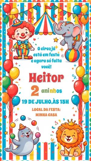 Convite de Aniversário Circo Infantil Colorido para Editar