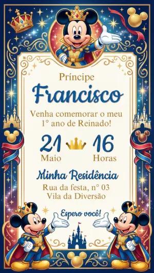 Convite Digital Mickey Príncipe Realeza para Editar