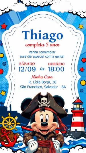 Convite de Aniversário Mickey Pirata Editável
