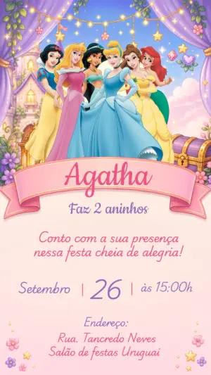 Convite Digital Aniversário Princesas Disney para Editar