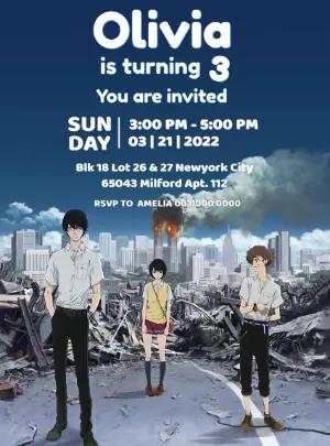 Zankyou no Terror Anime Birthday Invitation Editable Template