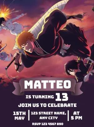 Editable Bleach Anime Birthday Invitation Template