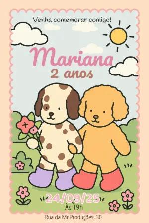 Convite de Aniversário Cachorrinhos Fofos para Editar Online