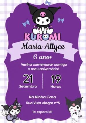 Convite de Aniversário Kuromi Roxo e Fofo para Editar