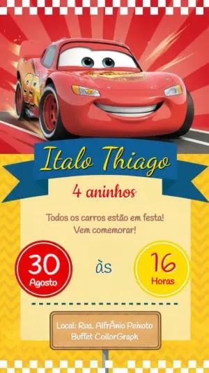 Convite Digital Aniversário Carros Relâmpago McQueen Editável