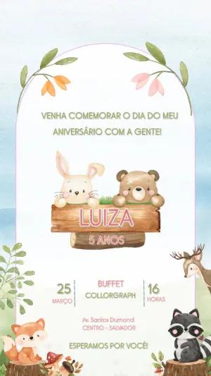 Convite Aniversário Animais do Bosque para Editar Online