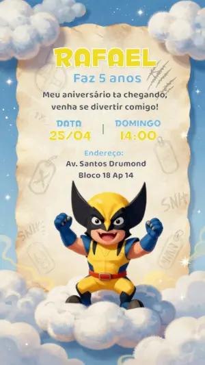 Convite de Aniversário Wolverine Chibi para Editar