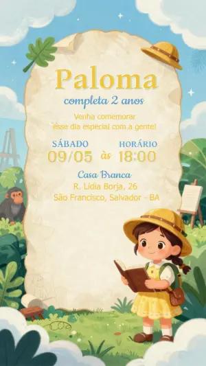 Convite de Aniversário Infantil Aventura Exploradora para Editar