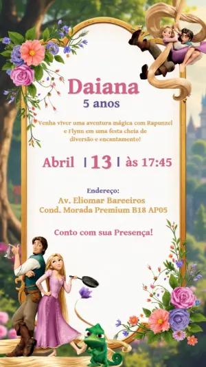 Convite de Aniversário Enrolados com Rapunzel para Editar