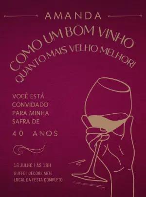 Convite de Aniversário Vinho Elegante para Editar Online