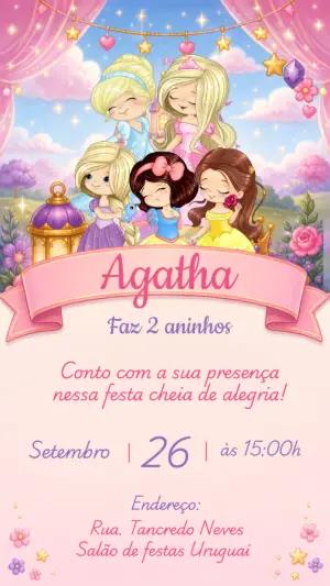 Convite de Aniversário Princesas Disney para Editar Online