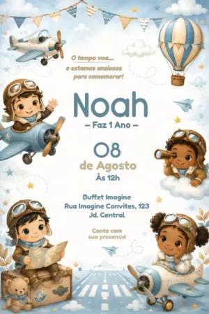 Convite de Aniversário Tema Aviador para Editar Online