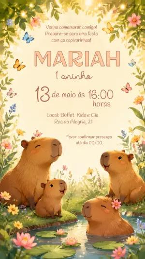 Convite Animado de Aniversário Tema Capivara para Editar