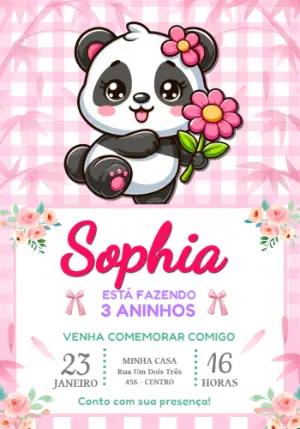 Convite de Aniversário Panda Fofo Rosa Editável