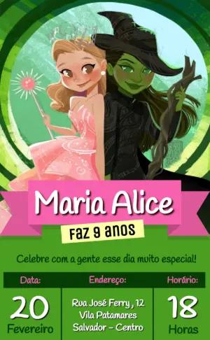 Convite de Aniversário Wicked Bruxinhas Modelo Digital para Editar