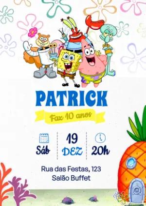Convite de Aniversário Bob Esponja e Turma para Editar Online