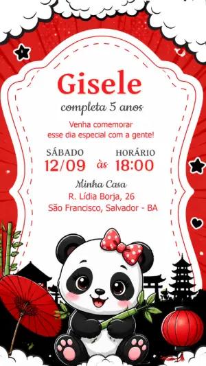 Convite de Aniversário Panda Gueixa Editável para Menina