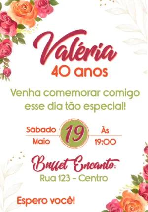 Convite de Aniversário Adulto Floral Rosa e Laranja Editável