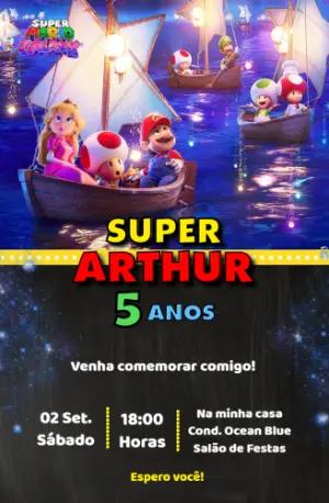 Convite de Aniversário Super Mario Galaxy Editável para Festa