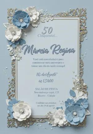 Convite de Aniversário 50 anos Floral Vintage Editável