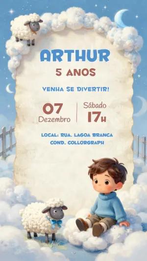 Convite de Aniversário Ovelhinha Fofo para Editar