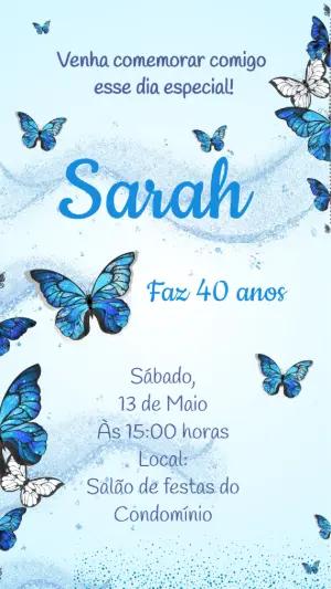 Convite de Aniversário Borboleta Azul para Editar Online