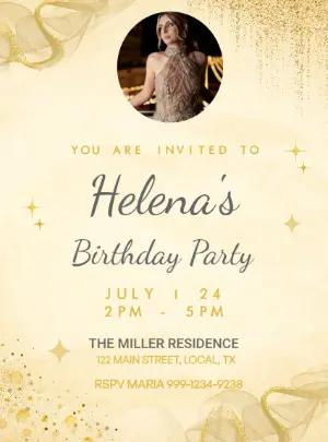 Elegant Gold Glitter Birthday Party Invitation - Editable Template