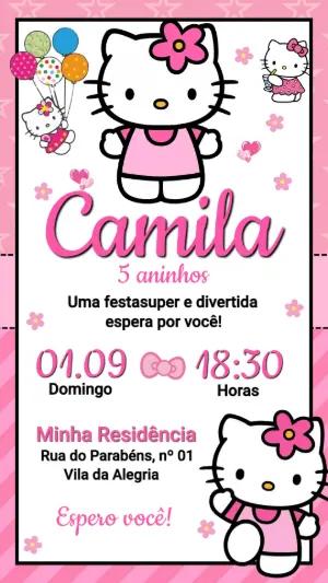 Convite de Aniversário Hello Kitty Rosa Editável