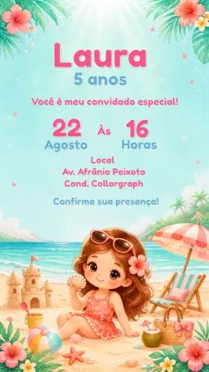 Convite Digital Aniversário Festa na Praia e Luau Editável