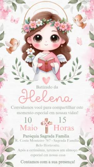 Convite de Batizado Anjinha Delicada para Editar Online