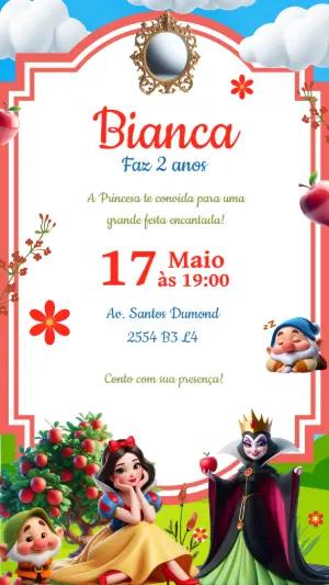 Convite Aniversário Branca de Neve para Editar Online