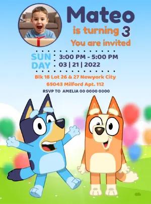 Bluey & Bingo Birthday Invitation Editable Template with photo