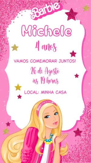Convite de Aniversário Barbie Rosa com Glitter para Editar Online
