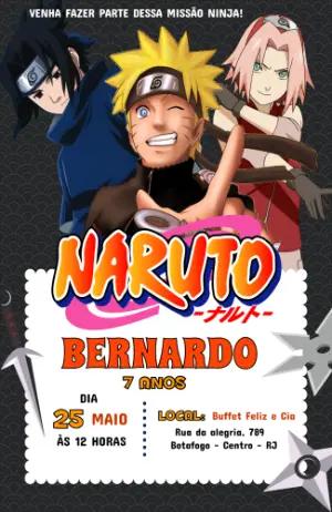 Convite de Aniversário Naruto Editável: Missão Ninja