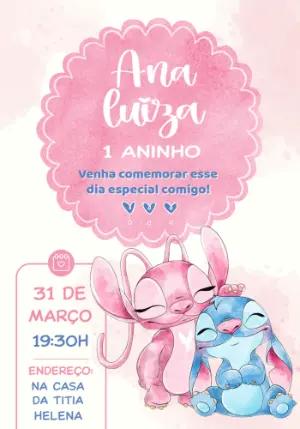 Convite Animado Aniversário Stitch e Angel para Editar Online