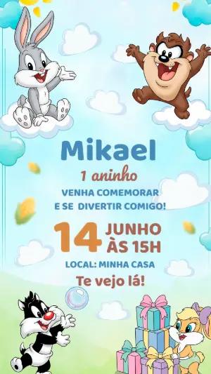 Convite de Aniversário Baby Looney Tunes Editável