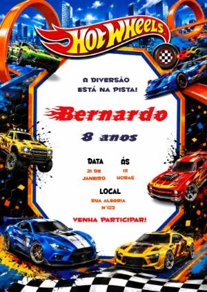 Convite Digital Hot Wheels: Modelo Editável para Aniversário